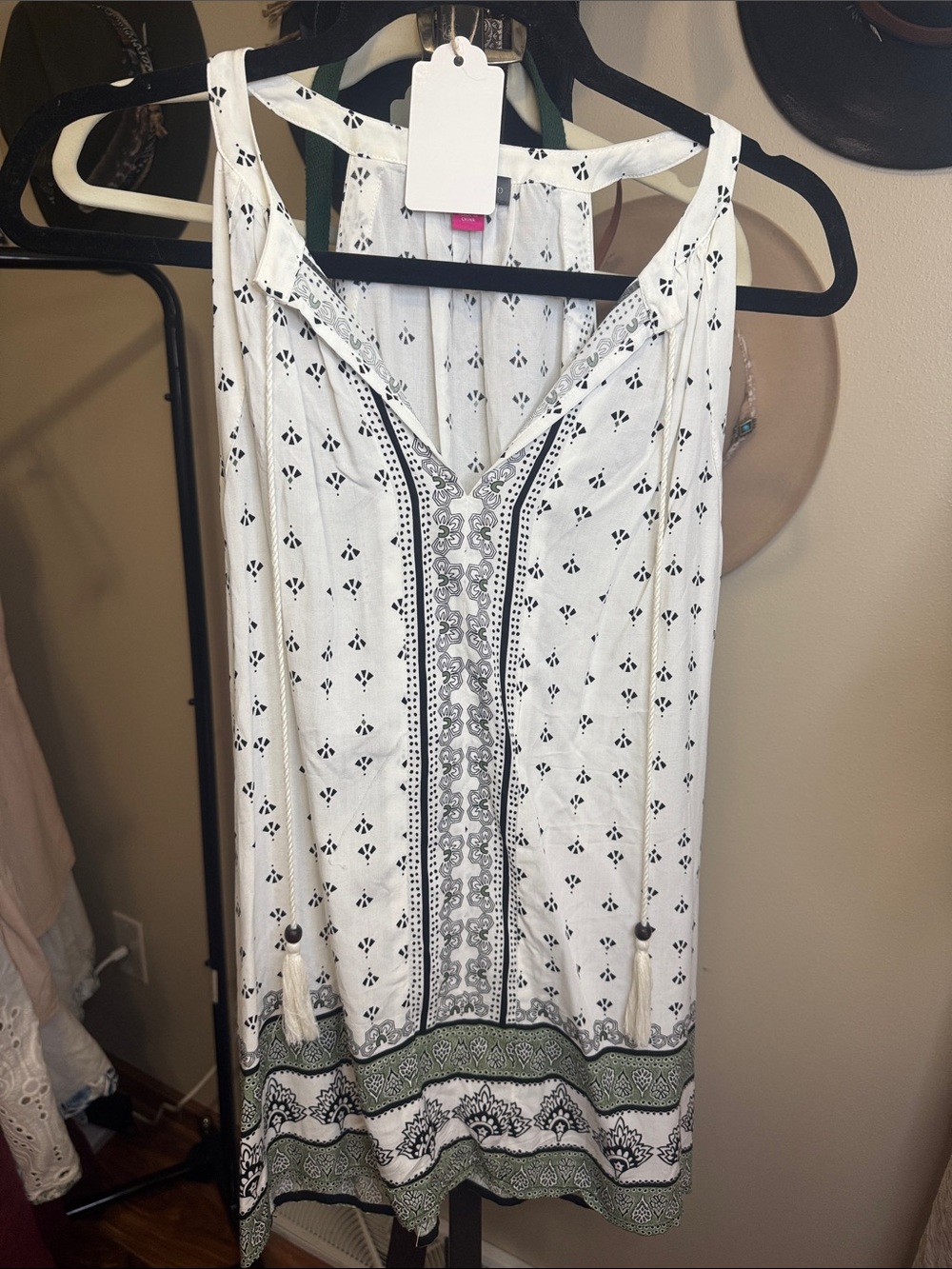 Vince Camuto White Tank with Black and Green Trim